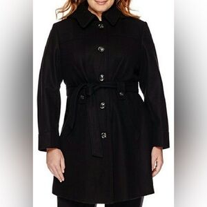 Liz Claiborne Wool Outerwear detachable hood belted pea coat style black size XL